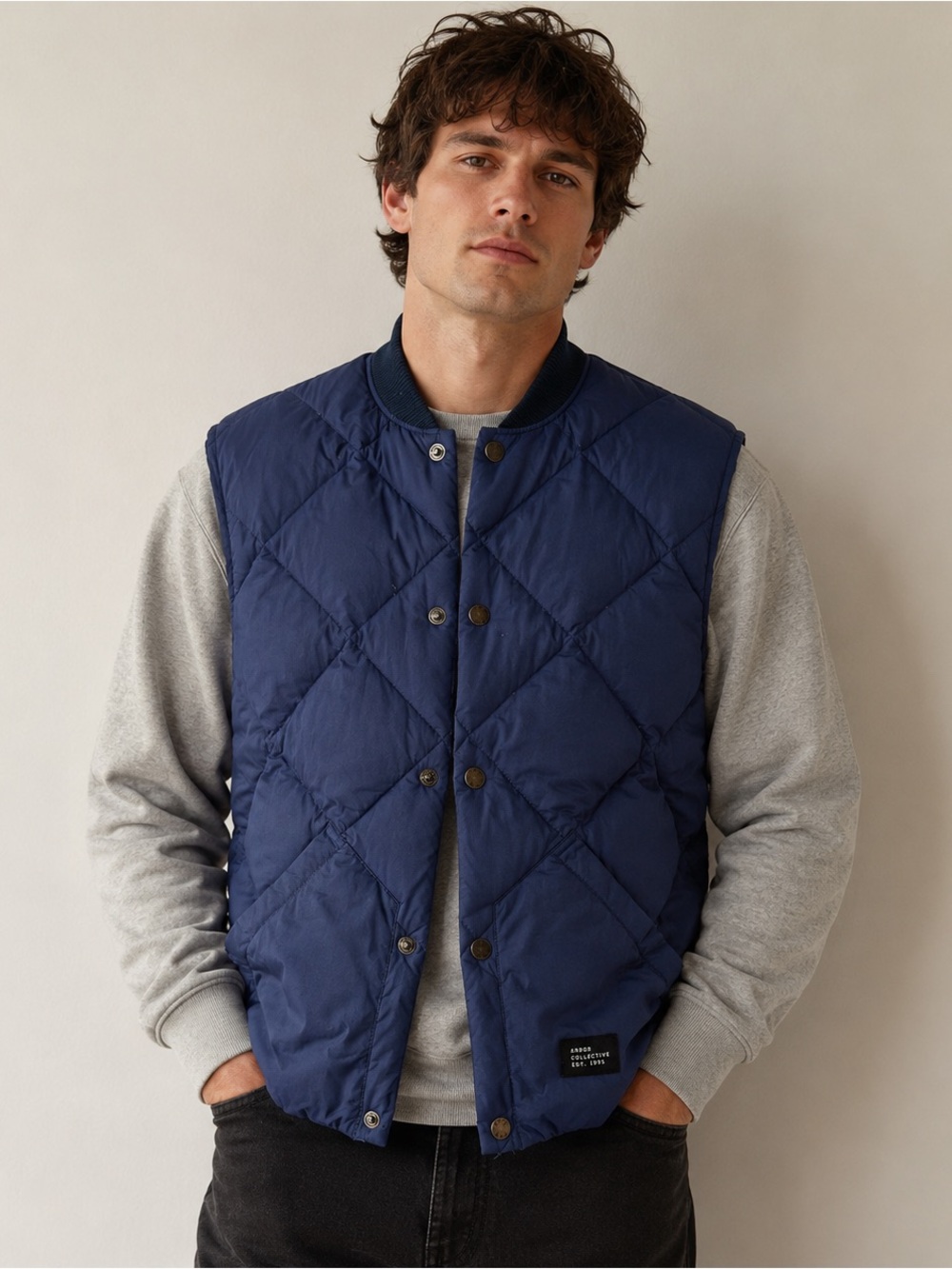 Arbor Collective Puffer Vest Mens Medium Blue Quilted Snap Front Jacket